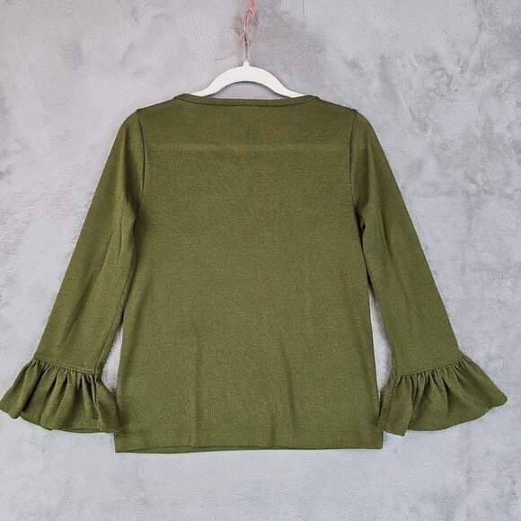 J. Crew Top Womens Size S Metallic Olive Green Bell Sleeve Glitter Sparkle - Picture 7 of 7